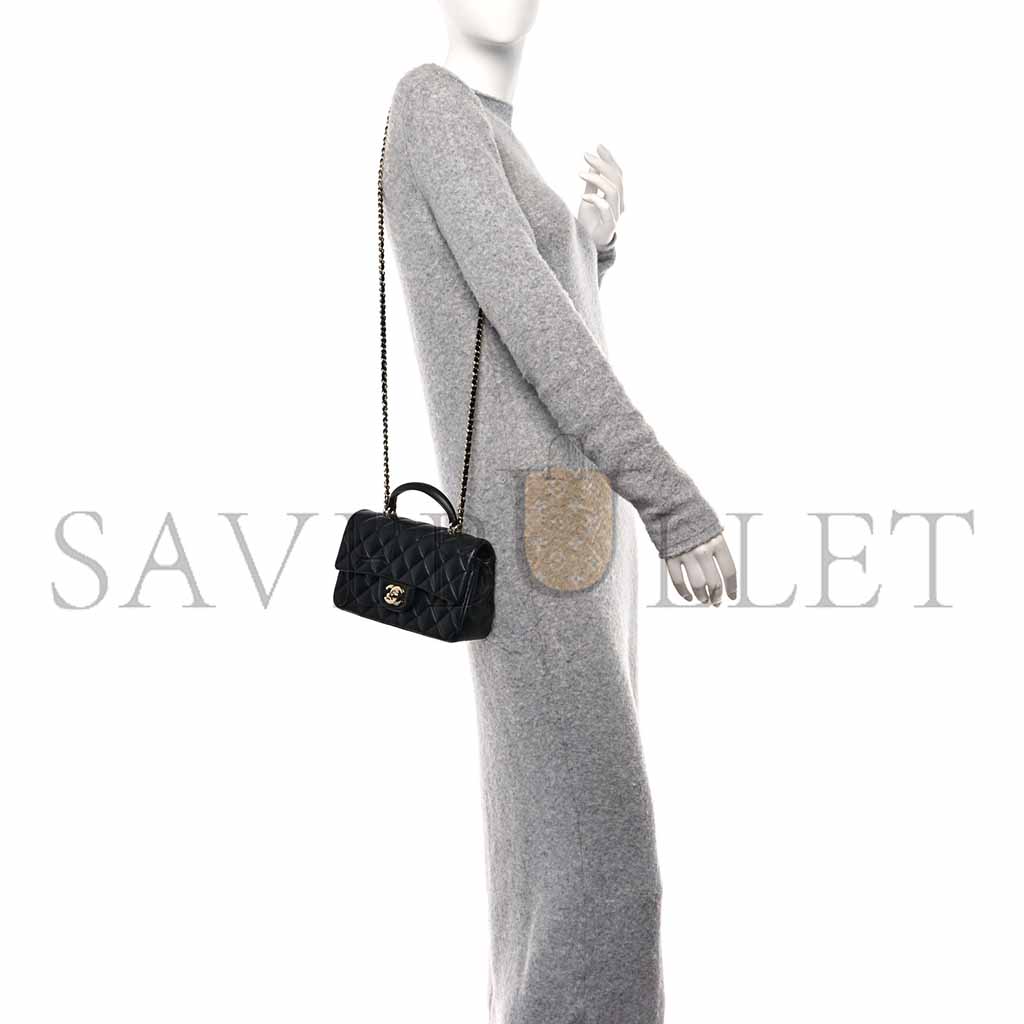 Ch*el lambskin quilted mini top handle rectangular flap black as2431 (20*14*7cm)